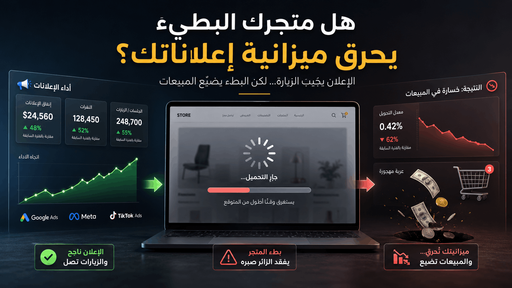 هل متجرك الالكتروني البطيء يحرق ميزانية إعلاناتك؟ اكتشف السر